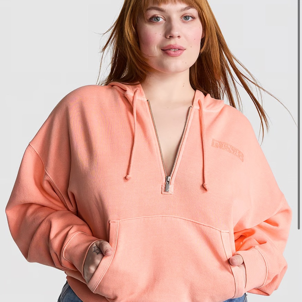 NWT Victoria’s Secret Ivy Fleece Half-Zip Hoodie. SOLD OUT. Color- Orange Hills